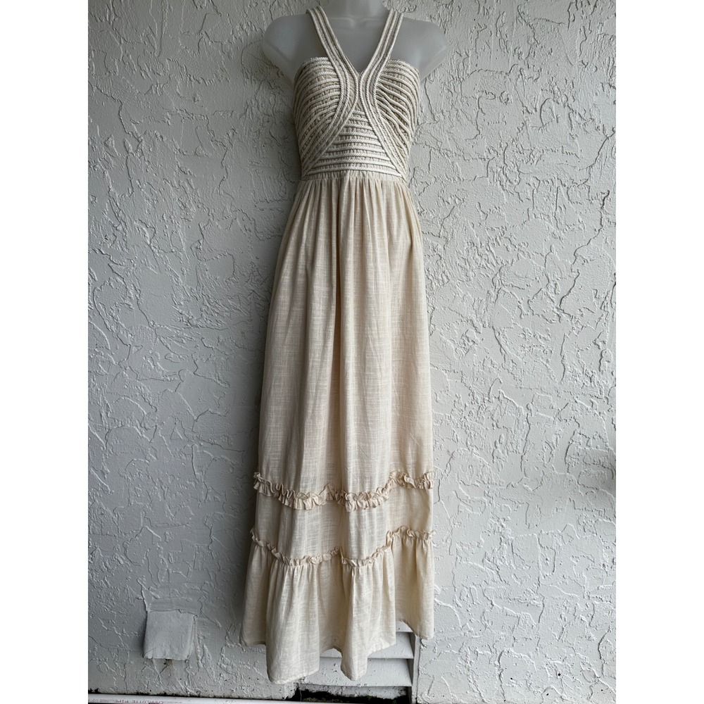 Soy & Co Cream Cotton Rope Bodice Tiered Maxi Dress Beige Boho M/L